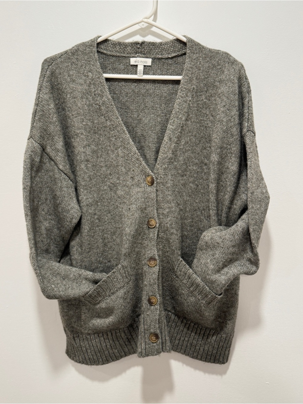 Ella Moss Womens M Gray Marled Knit Button Cardigan Oversized Pocket Sweater